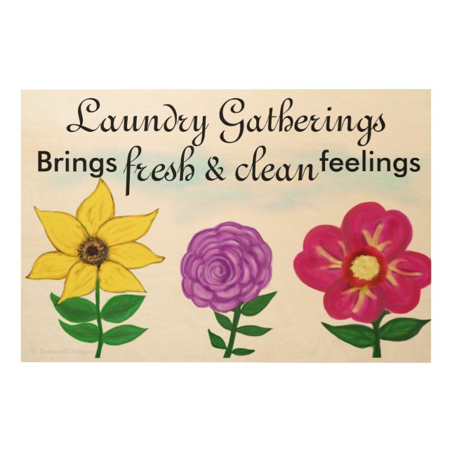 Laundry Gatherings Yellow Purple Pink Flowers  Wood Wall Art (Front)