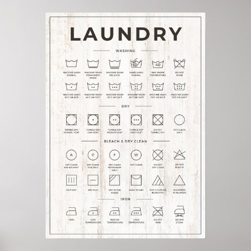 Laundry guide ash wood look poster