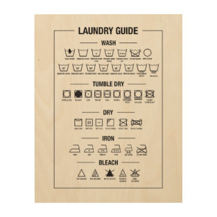Laundry guide, how to wash, textile care symbols wood wall art