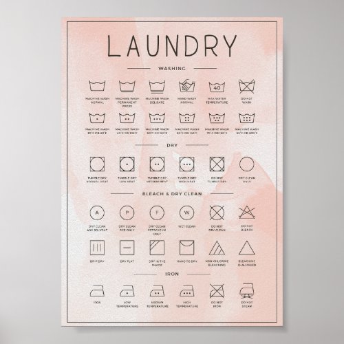Laundry guide peach watercolour poster