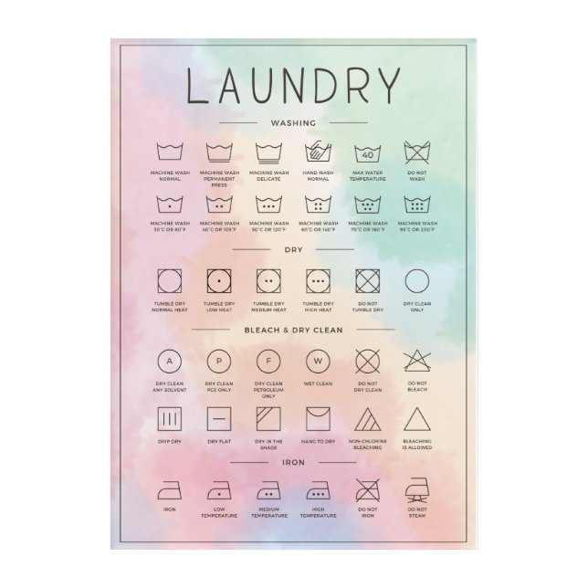 Laundry guide rainbow tie dye acrylic print (Front)