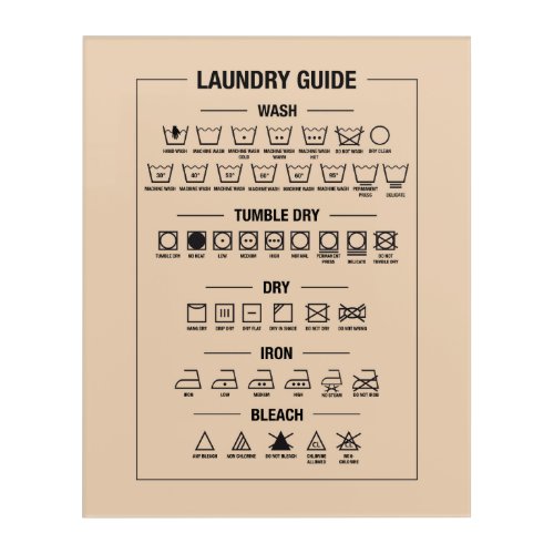 Laundry guide textile care symbols acrylic print