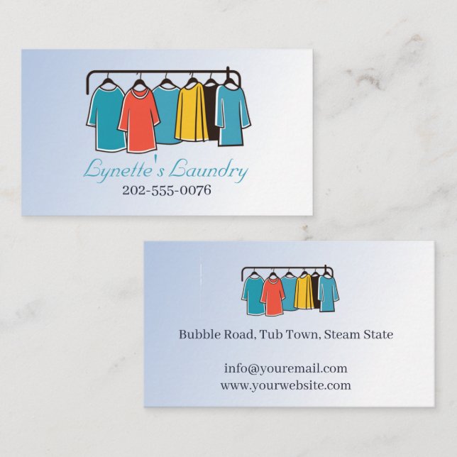 Laundry Ironing Dry Cleaning Blue Business Card (Front/Back)