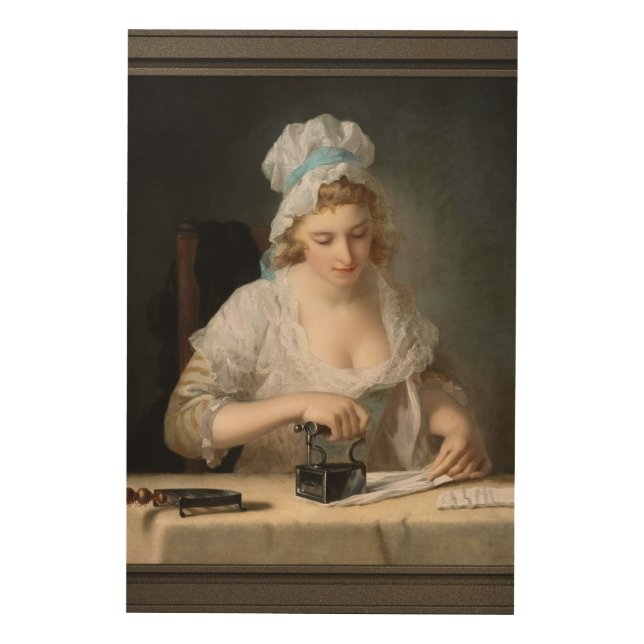 Laundry Maid Ironing by Henry Robert Morland Wood Wall Art (Front)