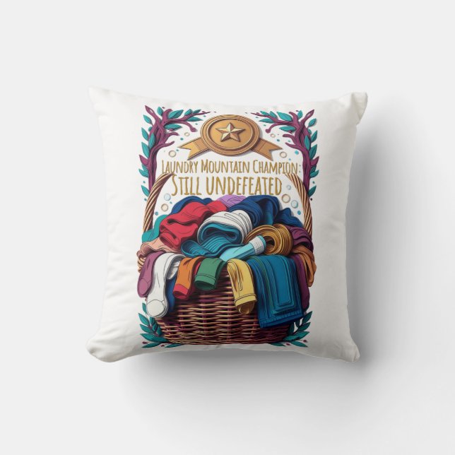 Laundry Mountain Champion Tee Throw Pillow (Front)