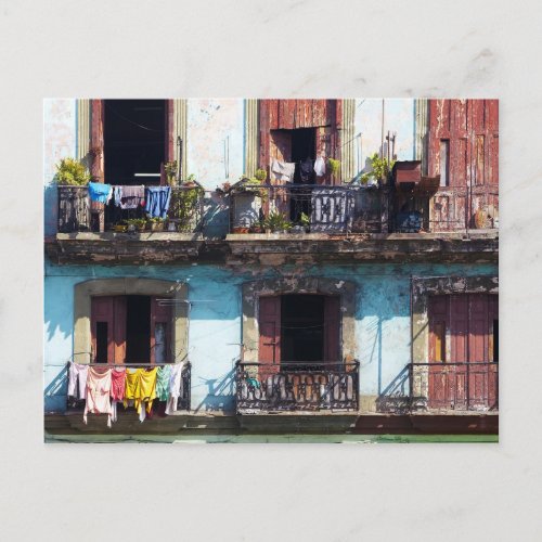 Laundry on balconies Paseo del Prado Cuba Postcard
