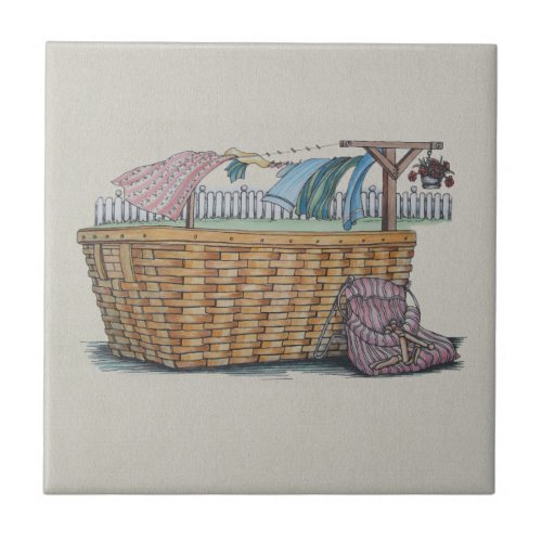 Laundry On Clothesline Ceramic Tile