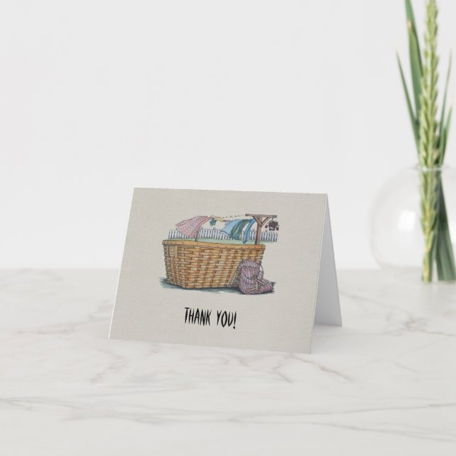 Laundry On Clothesline Letterpress Thank You Card (Front)