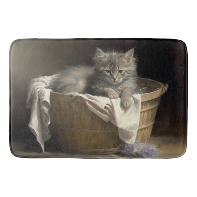 Laundry Or Playtime Gray Kitten Portrait Bath Mat (Front)