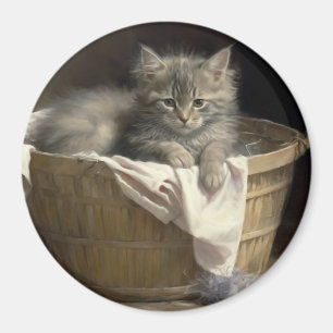 Laundry Or Playtime Gray Kitten Portrait Magnet