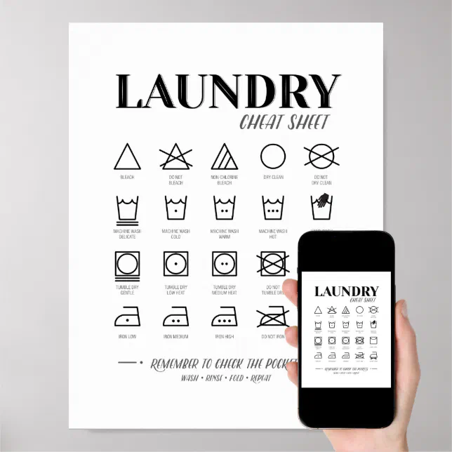 Laundry Room Cheat Sheet Poster | Zazzle
