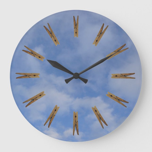 Laundry room Clothespin Sky Large Clock (Front)