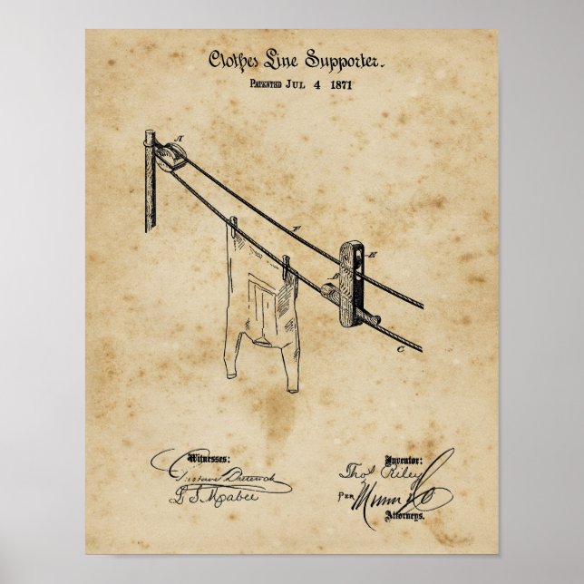 Laundry room decor clothes line blueprint art (Front)