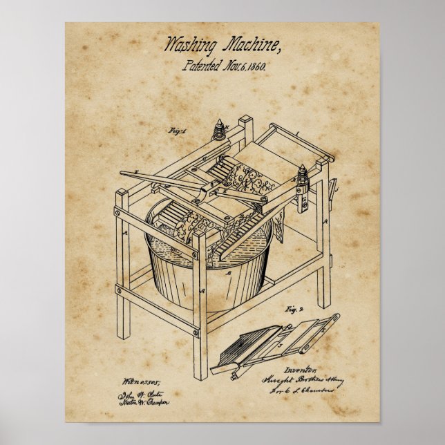 Laundry Room Decor Washing Machine Blueprint Art (Front)