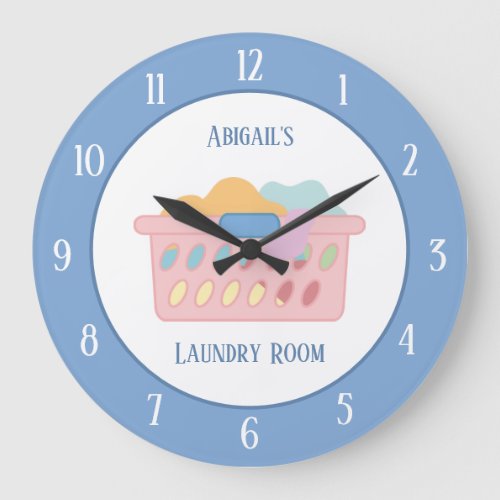 Laundry Room Personalized Blue Large Clock
