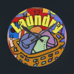Laundry Room Round Clock<br><div class="desc">Laundry Room Clothes Hamper</div>