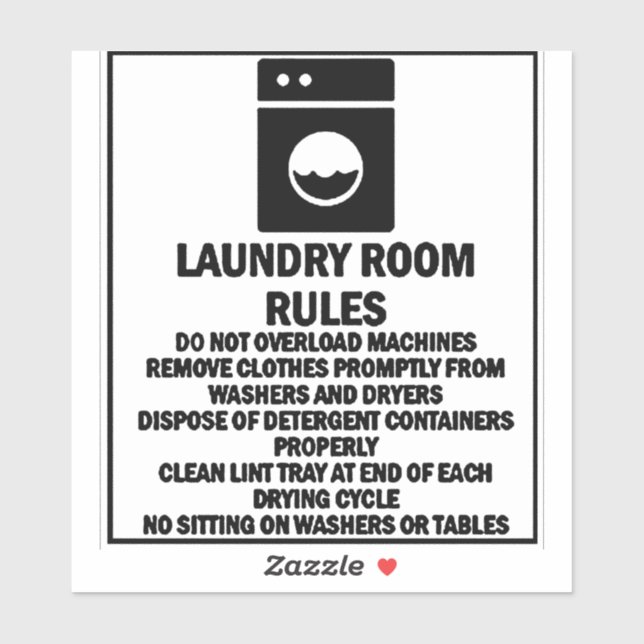 'Laundry Room Rules' Laundromat Black Sticker (Sheet)