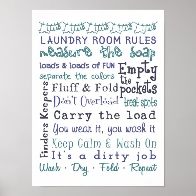 Laundry Room Rules Poster (Front)