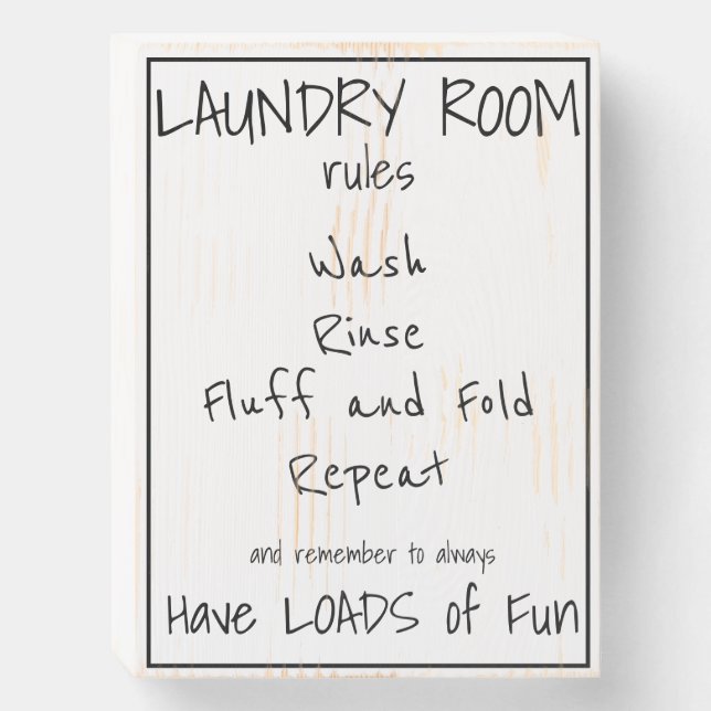 Laundry Room Rules Wooden Box Sign (Front Vertical)