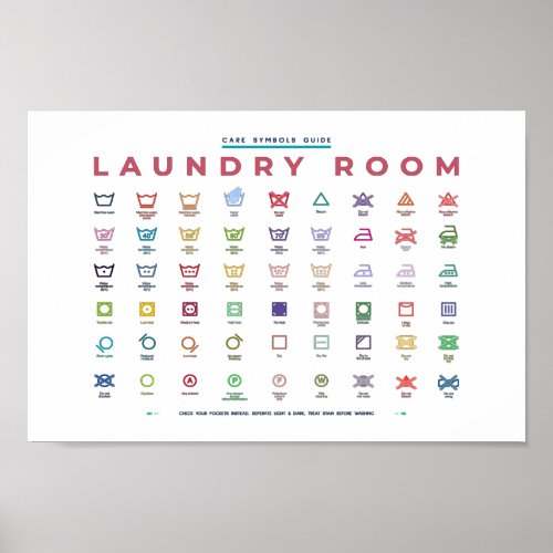 Laundry Room Symbols Guide Horizontal Colorful Poster
