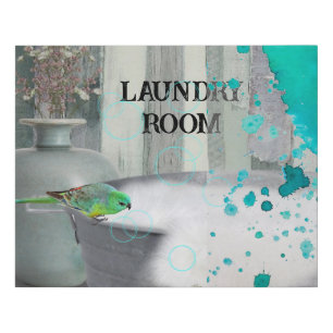 Laundry Room Wash Tub Bird Vase Faux Canvas Print