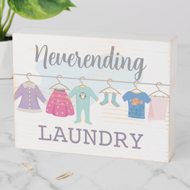 Laundry Room Wood Sign with Kids Clothes (In Situ Horizontal)