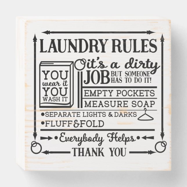 Laundry Rules  Wooden Box Sign (Front Horizontal)