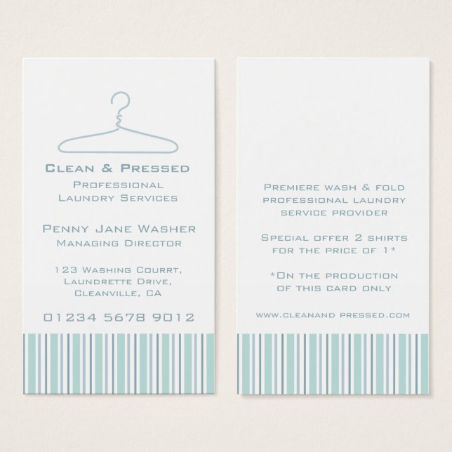 Laundry service mint swing hang tag business card (Front & Back)