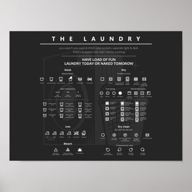 Laundry Sign Symbols Black (Front)