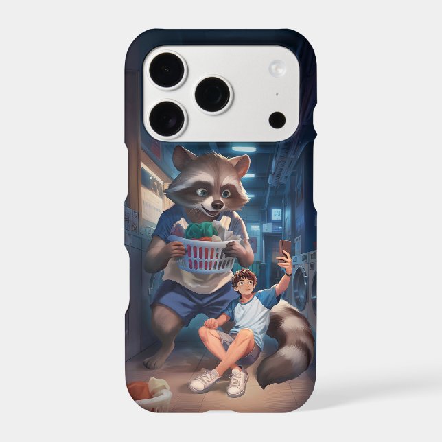 Laundry Time – Selfie with a Giant Raccoon iPhone Case (Back)