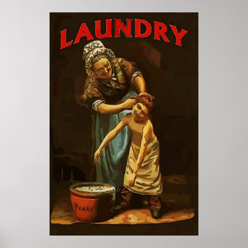 LaundryVintage Boy at Wash Tub Poster