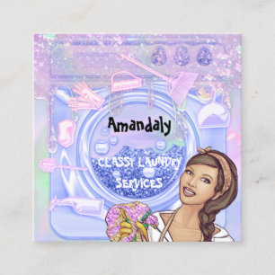 Laundry Washing Cleaning Service QR Code Holograph Square Business Card