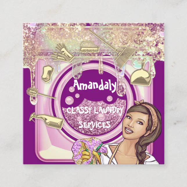 Laundry Washing Cleaning Service QR Code Logo Gold Square Business Card Zazzle