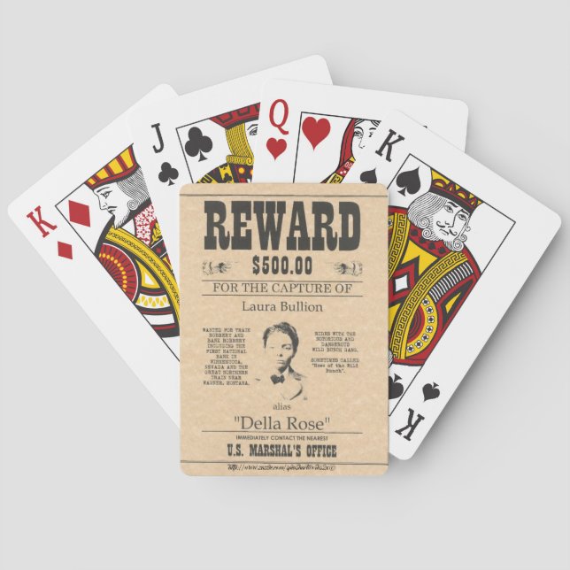 "Laura Bullion aka "Della Rose" Reward Poster" Poker Cards (Back)