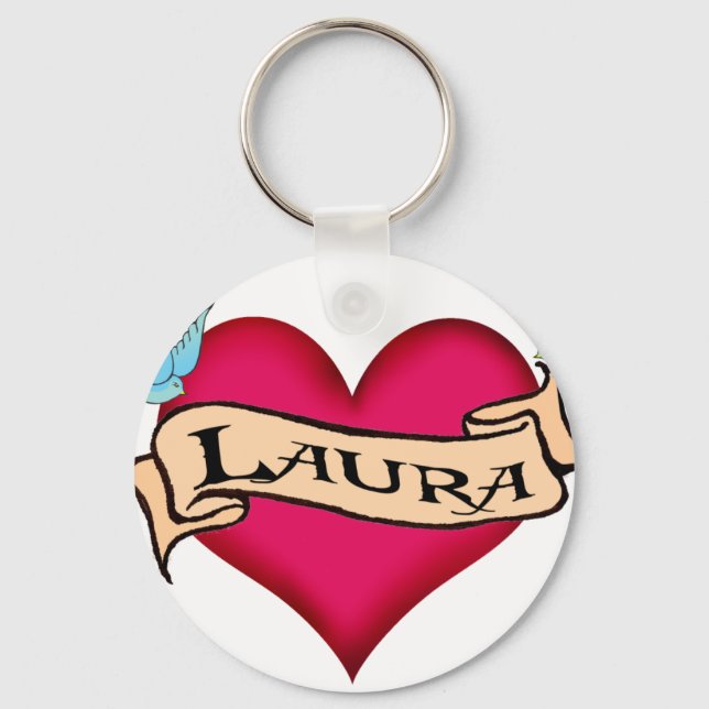 Laura - Custom Heart Tattoo T-shirts & Gifts Keychain (Front)