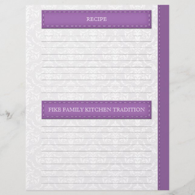 Laura Grinstead - Purple Gray Damask Recipe Pages (Front)