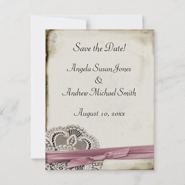 Laura Lace Pink Vintage Save the Date (Front)