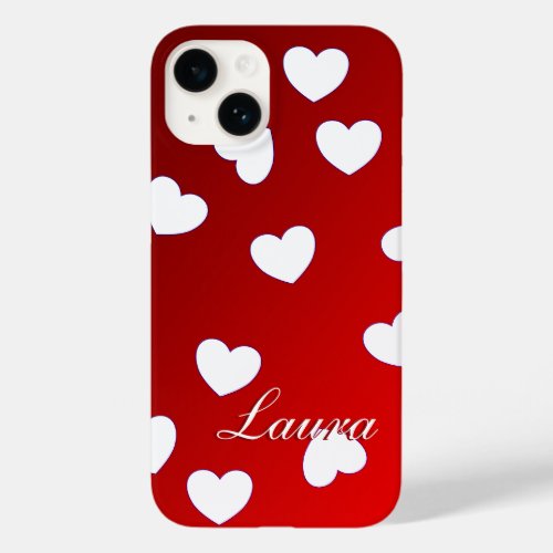 Laura _ Template For Your Name White Hearts On Red Case_Mate iPhone 14 Case