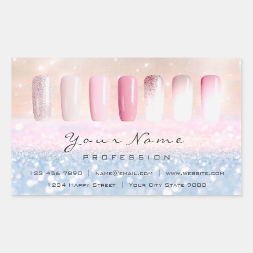 Laurane Nails Art Pink Rose Blush Glitter Blue Rectangular Sticker