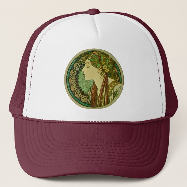 Laurel, Alphonse Mucha Vintage Art Nouveau Trucker Hat (Front)