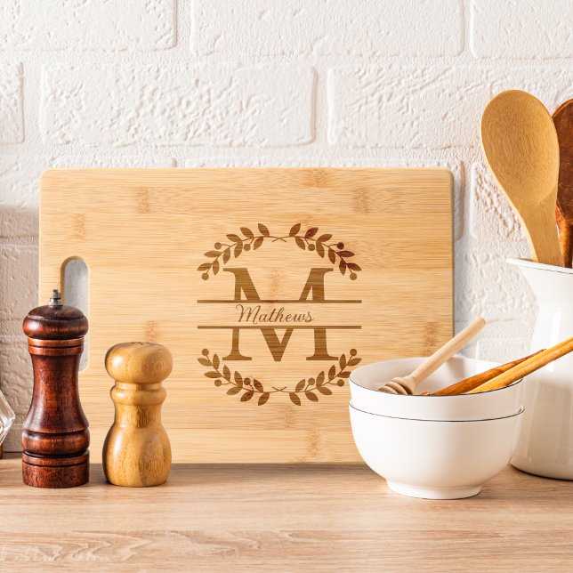 Laurel and Berry Branch Monogram Engraved Cutting Board (Creator Uploaded)