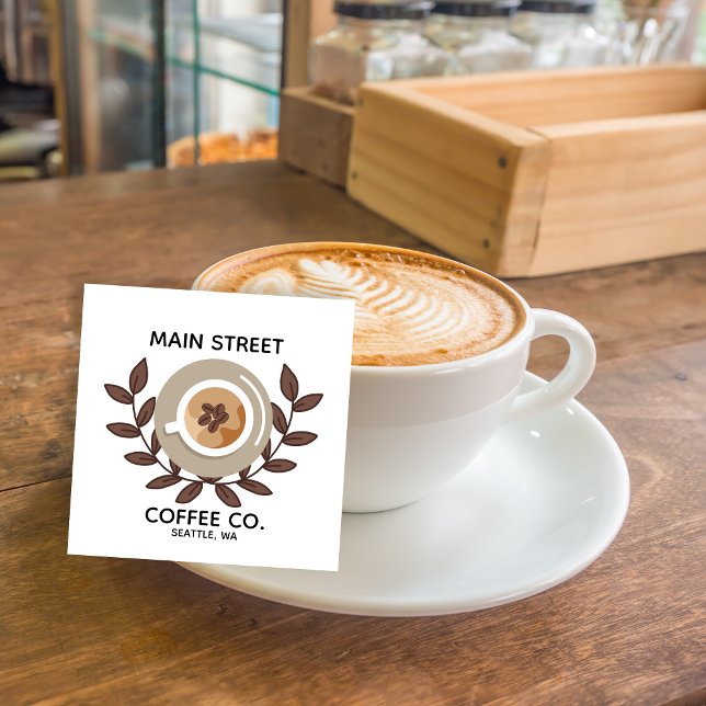 Laurel and Coffee Cup Small Business Square Business Card (Creator Uploaded)