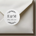 Laurel Branch Monogram Wedding Favor Classic Round Sticker<br><div class="desc">Custom-designed wedding favor sticker/label featuring hand-drawn rustic laurel design. Personalize with bride and groom/couple's initials and wedding date.</div>