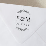 Laurel Branch  Monogram Wedding Save the Date Rubber Stamp<br><div class="desc">Custom-designed wedding save the date stamp featuring hand-drawn rustic laurel design. Personalize with bride and groom/couple's initials and wedding date. Perfect for rustic,  boho,  and greenery themed weddings.</div>