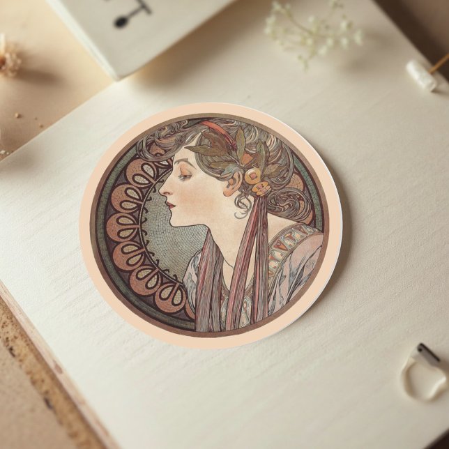  Laurel by Alphonse Mucha Classic  Classic Round Sticker (Creator Uploaded)