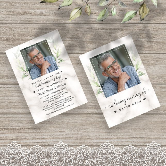Laurel Celebration of Life Photo Funeral Memorial Invitation (elegant modern trendy greenery celebration of life invitation)