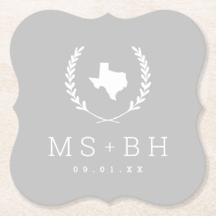 Laurel Crest Texas Wedding Monogram   Gray Paper Coaster