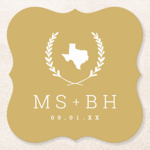 Laurel Crest Texas Wedding Monogram Mustard Paper Coaster