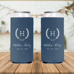 Laurel Crest Wedding Monogram Lake Blue Seltzer Can Cooler