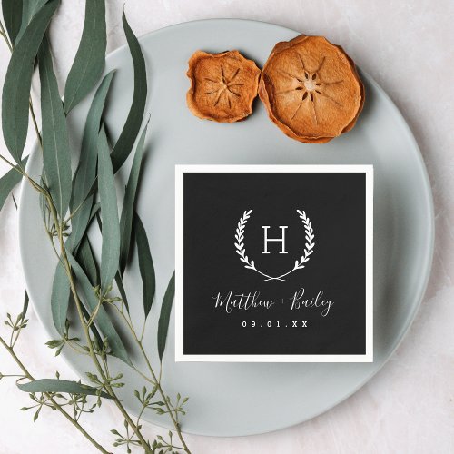 Laurel Crest Wedding Monogram Napkins